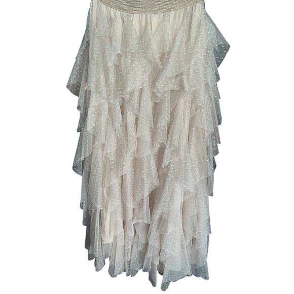 Anthropologie Tiered Ruffle Midi Skirt — Beige Mesh, Size L - Picture 5 of 7